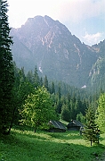 Tatry, lato, Strazyska Polana, szalasy w Dolinie Strazyskiej u podnoza Giewontu.